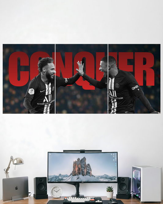 CONQUER MOTIVATION | 3 PIECE SPLIT DESIGN FOOTBALL POSTER | SPORTS