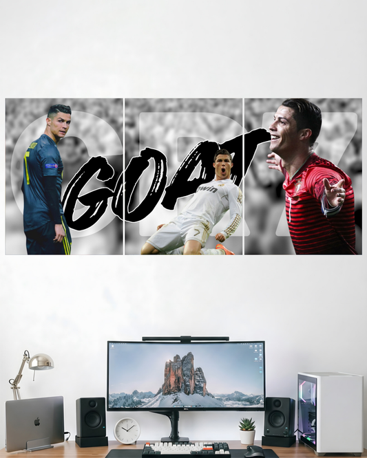 GOAT RONALDO | 3 PIECE SPLIT DESIGN FOOTBALL POSTER | SPORTS