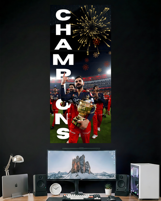 RCB CHAMPIONS WITH IPL TROPHY | 3 PIECE SPLIT DESIGN CRICKET POSTER | SPORTS