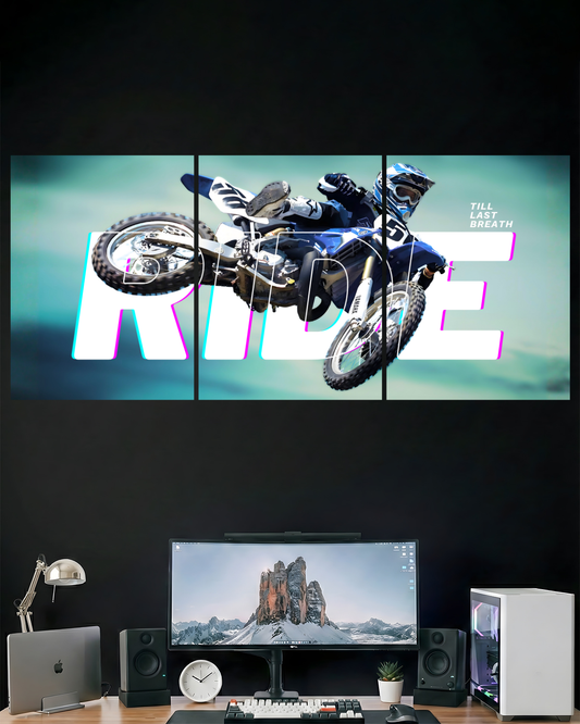 RIDE TILL LAST BREATH | 3 PIECE SPLIT DESIGN BIKE POSTER | CARS & BIKE