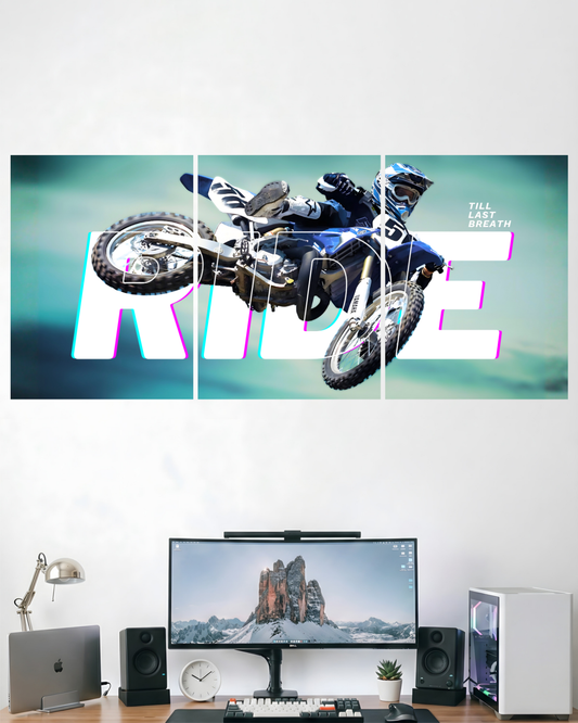 RIDE TILL LAST BREATH | 3 PIECE SPLIT DESIGN BIKE POSTER | CARS & BIKE