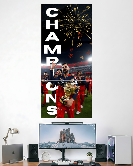 RCB CHAMPIONS WITH IPL TROPHY | 3 PIECE SPLIT DESIGN CRICKET POSTER | SPORTS